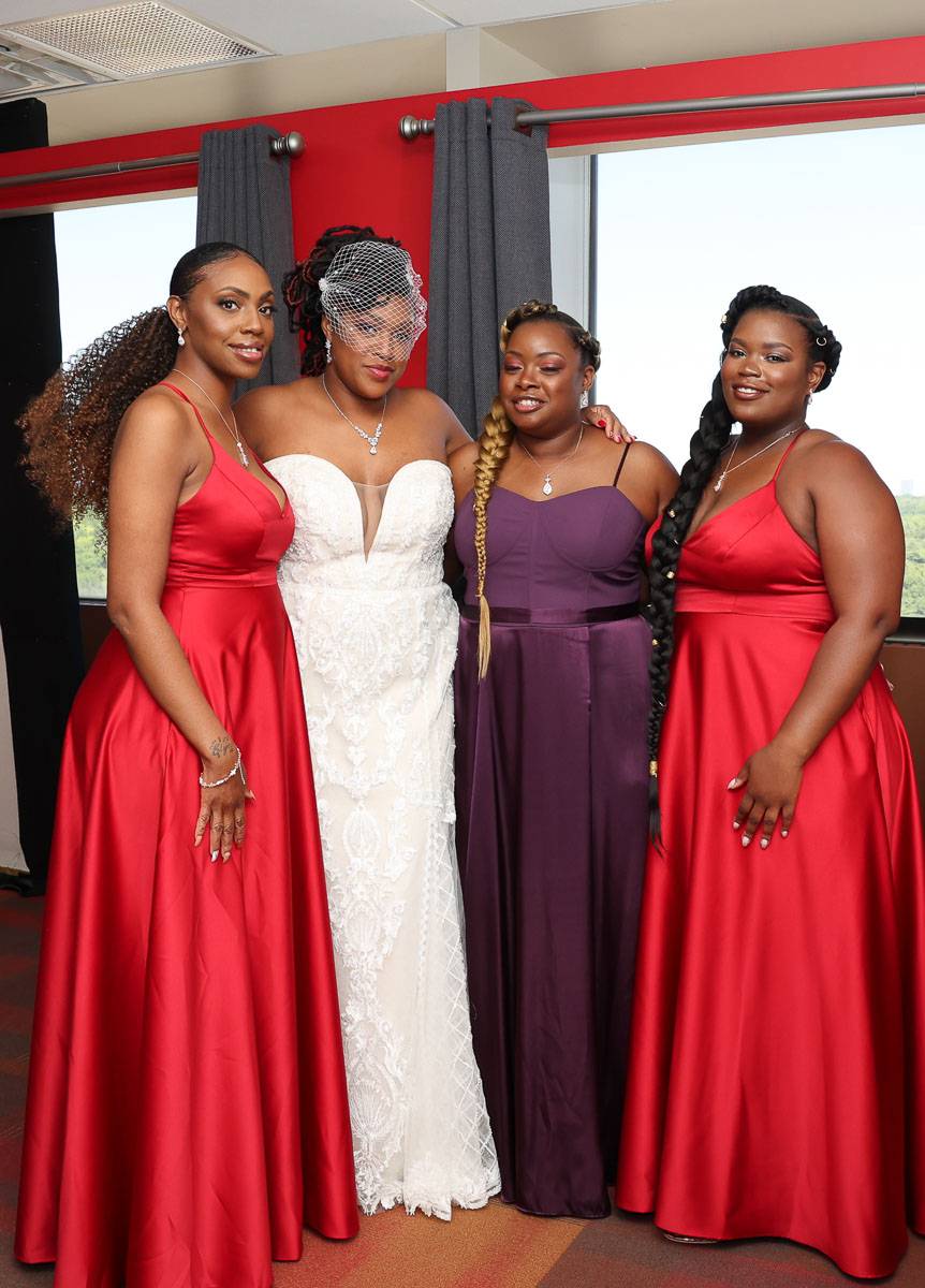 The bride and her three bridesmaids