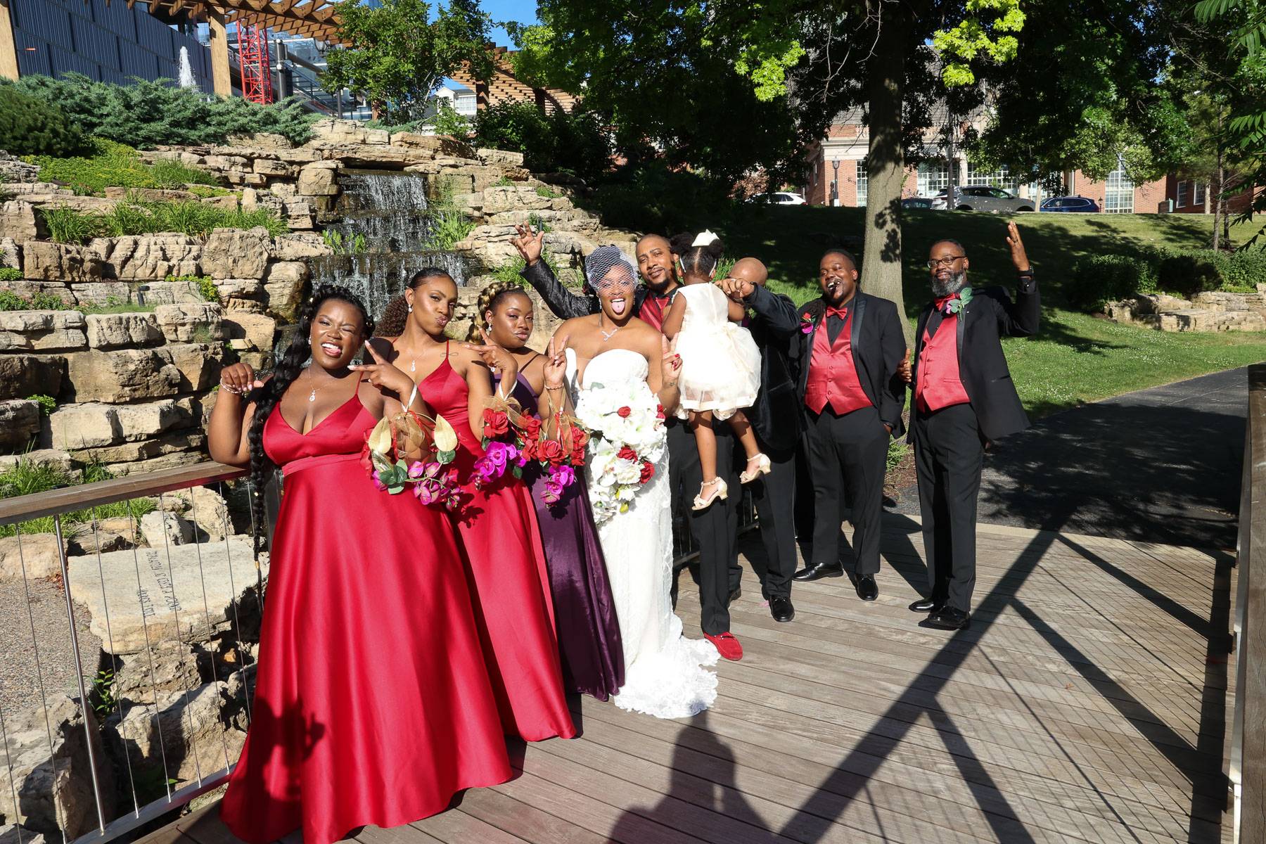 The newlyweds and attendants in cool poses