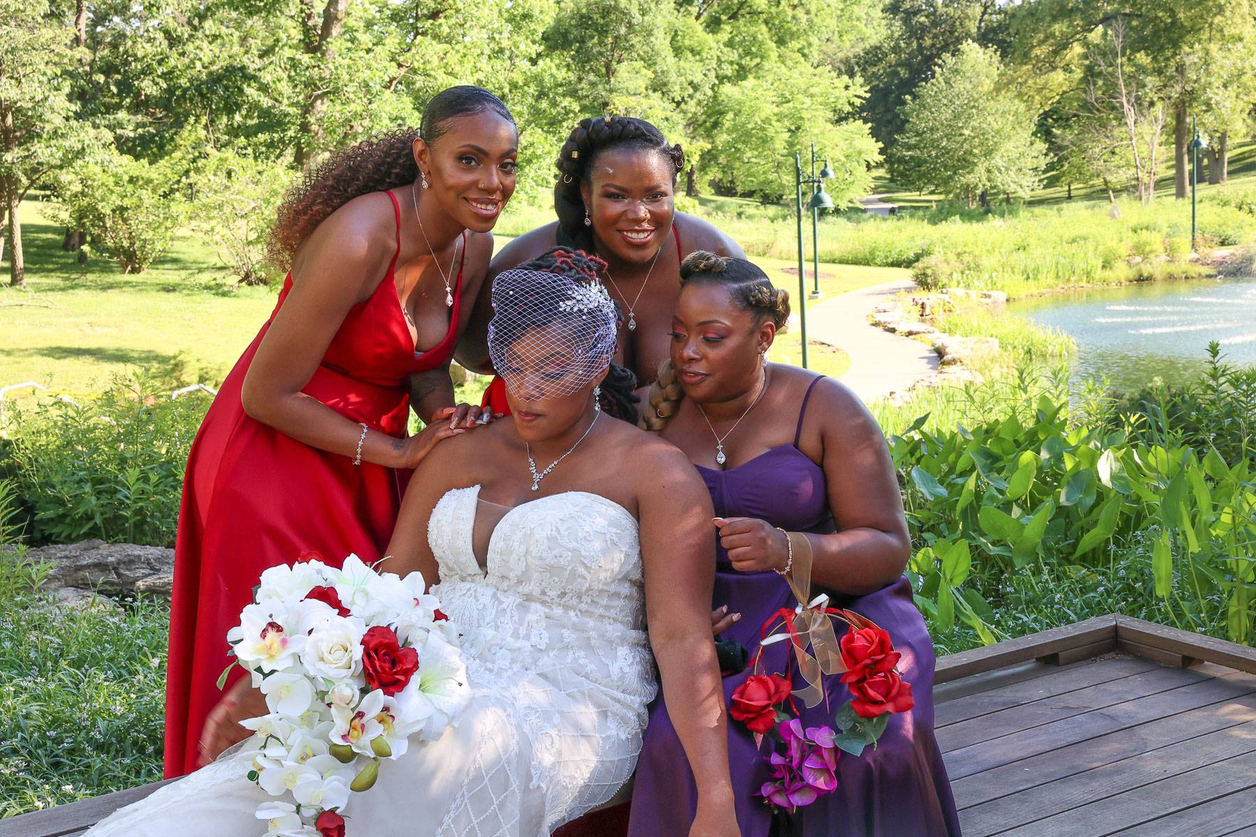 The bride and her attendants close to each other