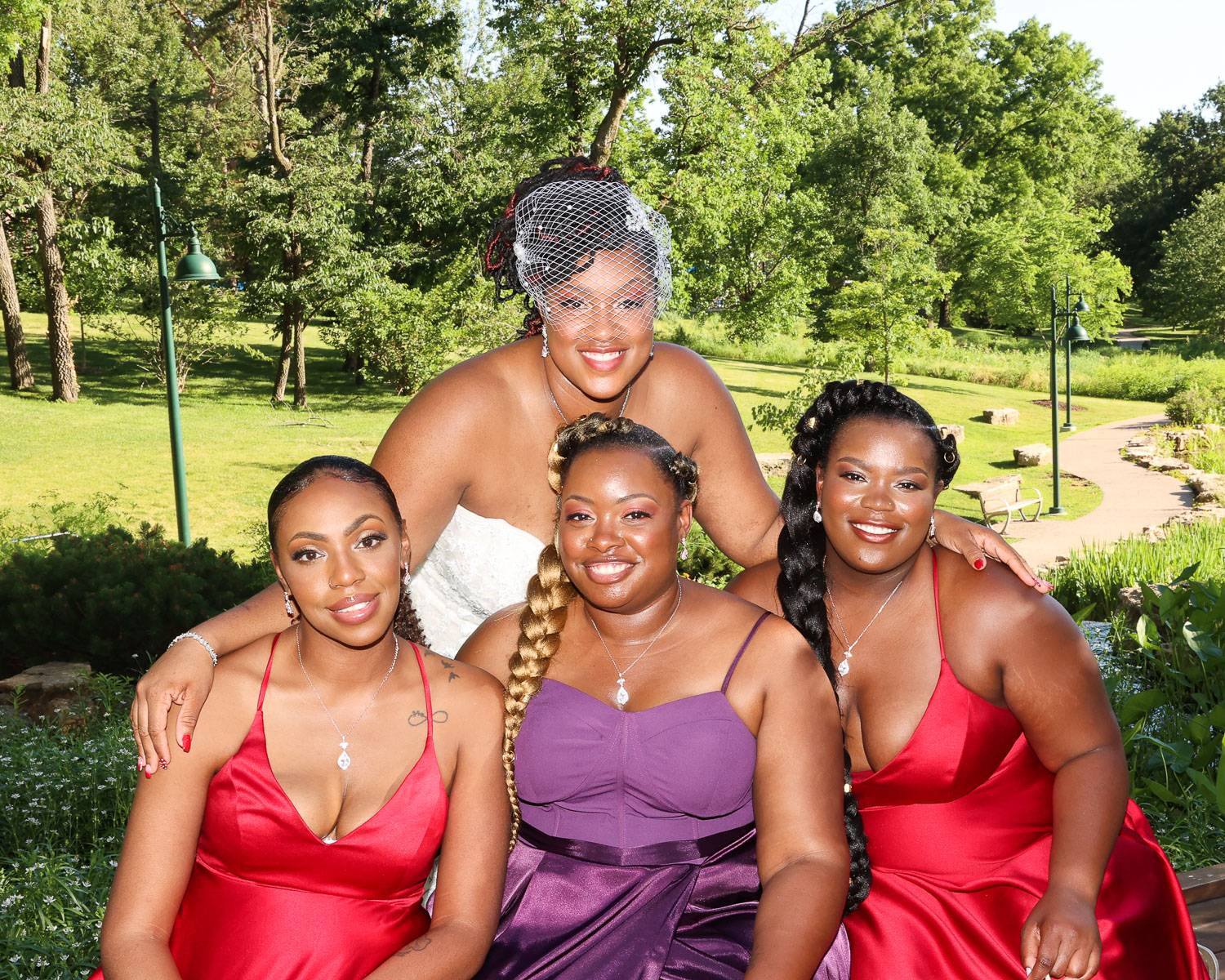 A portrait of the bride and her bridesmaids