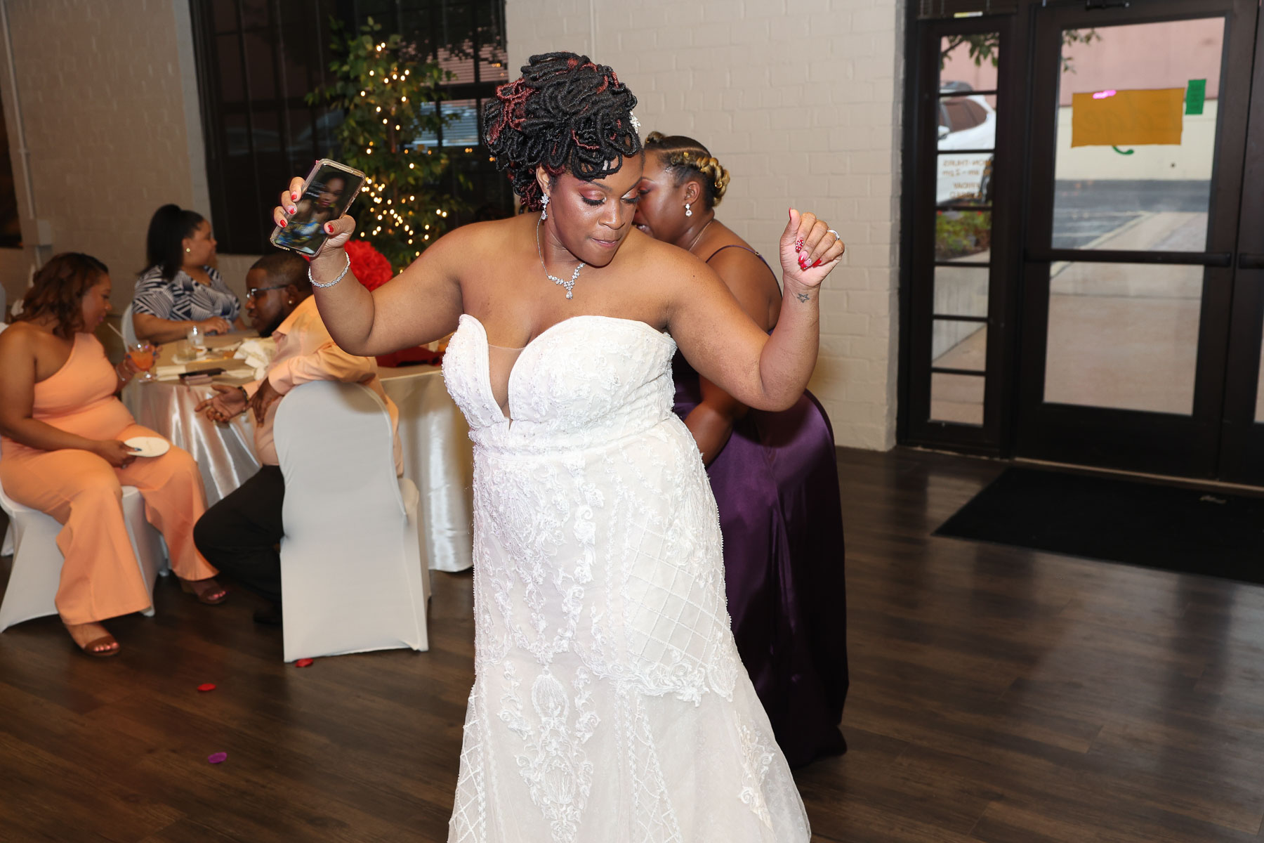 The bride swinging her hips