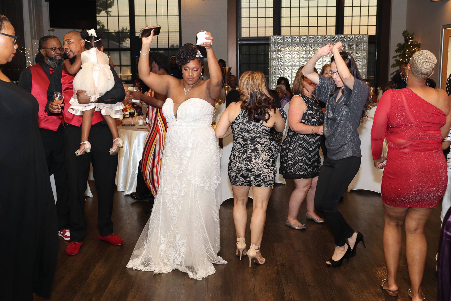 The bride dancing to her party